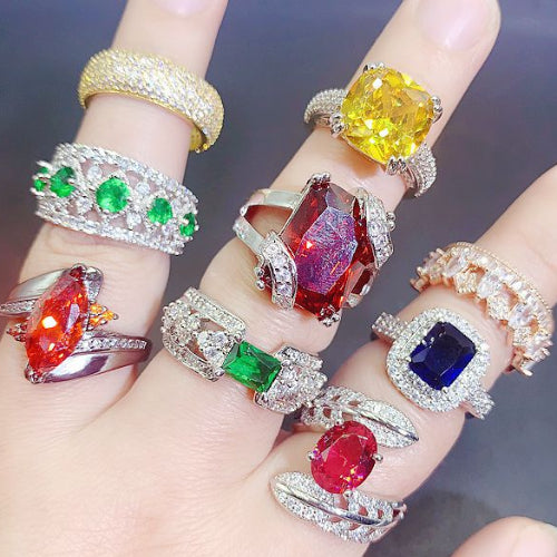 Wholesale Random Color 10pcs Crystal Colored Zirconium Ring Micro Inlaid Gemstone Ring ACC-RS-Pabo003