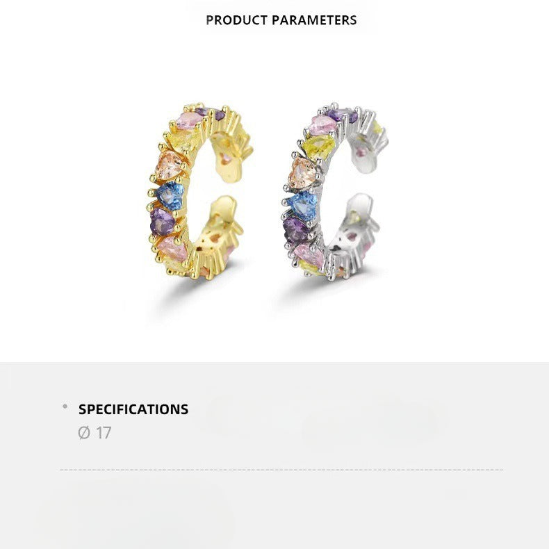 Wholesale Rainbow Hip-hop Style Ring Light Luxury Colorful Love Zircon Open Rings ACC-RS-YXY045