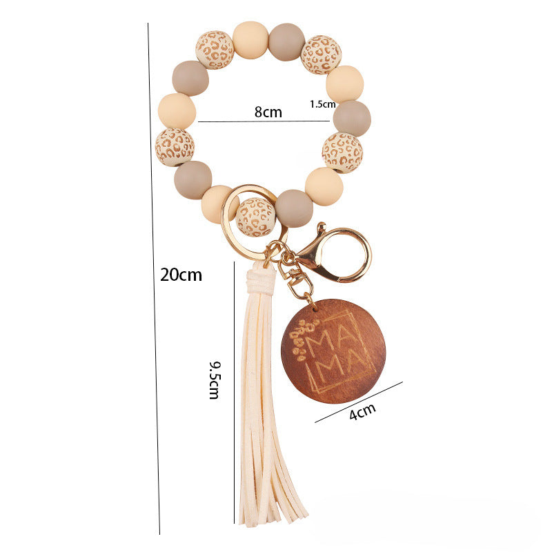 Wholesale Mother's Day MAMA Leopard Print Silicone Beaded Wrist Keychain Wristlet Keychain ACC-KC-GuangTian045