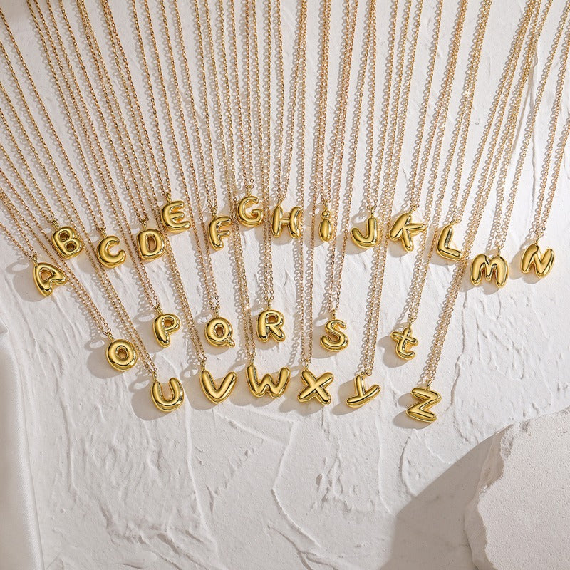 Wholesale Copper Plated Real Gold 26 English Letters Pendant Necklace ACC-NE-AG010