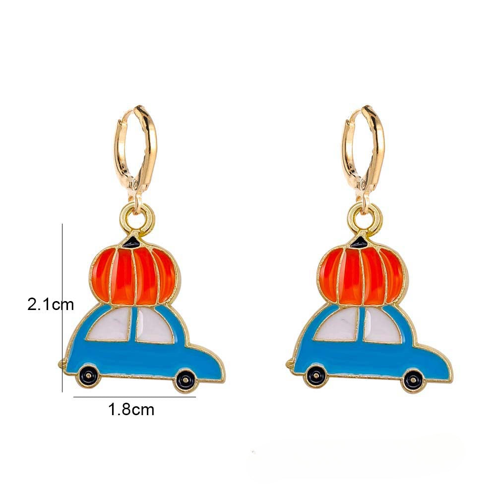 Wholesale Thanksgiving Turkey Truck Pumpkin Maple Leaf Alloy Oil Drop Earrings ACC-ES-ChenY049