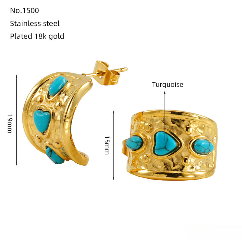 Wholesale Titanium Steel Blue Turquoise Earrings ACC-ES-ZhongYao012