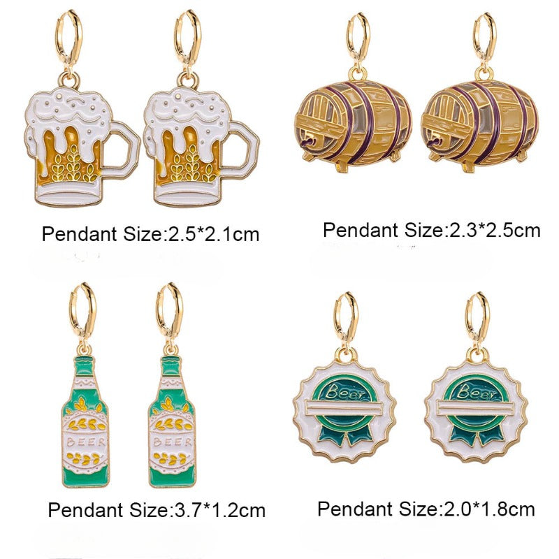 Wholesale Mardi Gras Beer Bottle Wine Glass Alloy Earrings ACC-ES-ChenY097