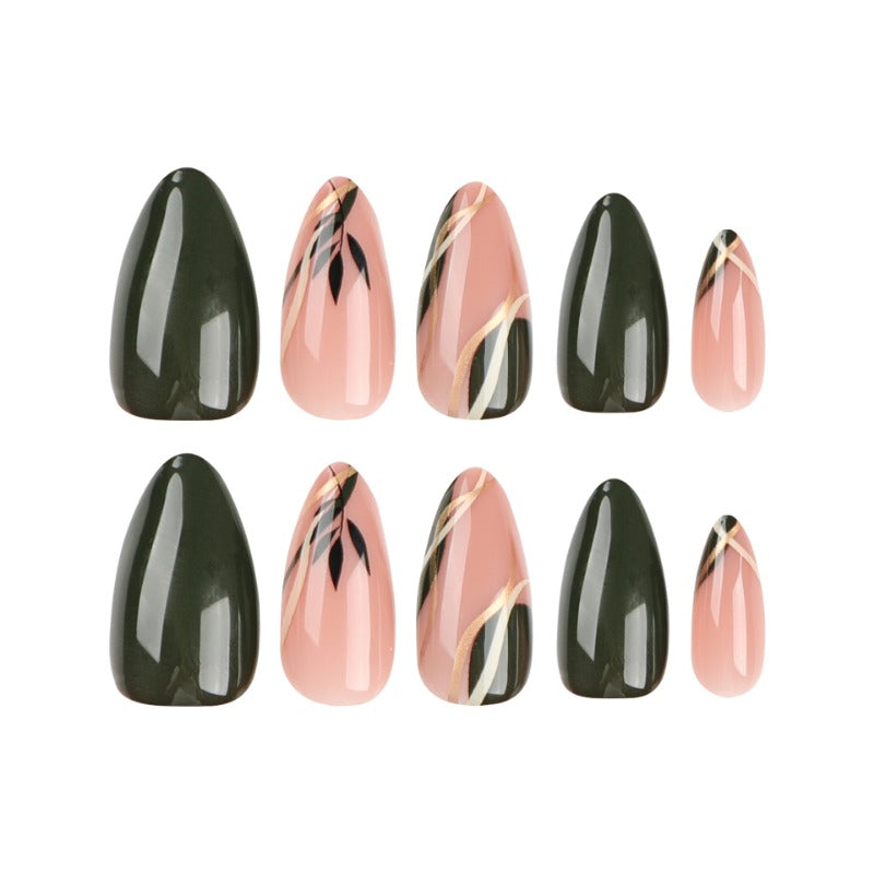 Wholesale 24 Pieces/box Green Leaf Nails Kits Nail Stickers ACC-NS-LeFan204