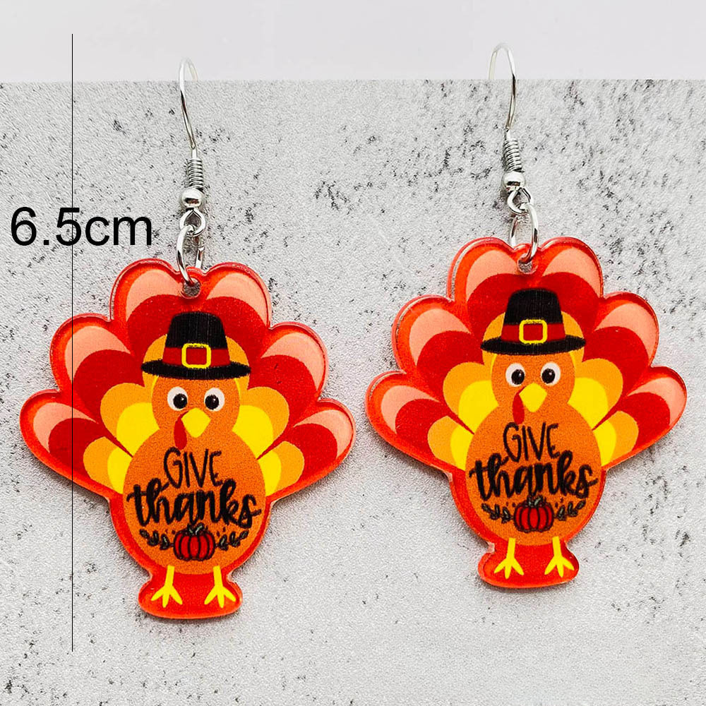 Wholesale Thanksgiving Day Turkey Acrylic Earrings Print Earrings ACC-ES-PuCi005