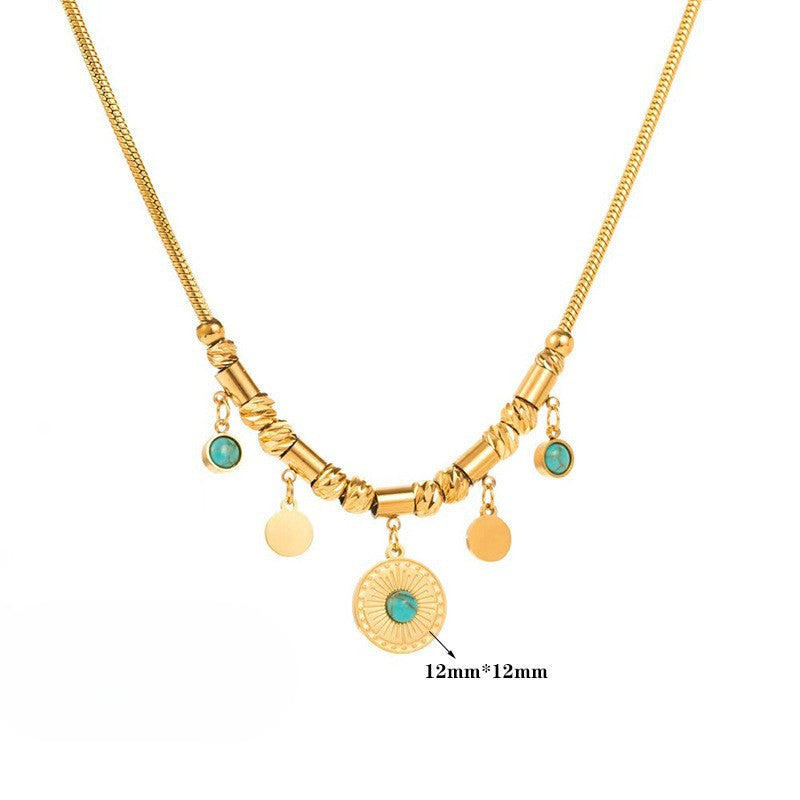 Wholesale Vintage Titanium Steel Necklace Turquoise Pendant Necklace ACC-NE-Tais006