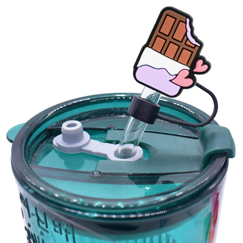 Wholesale Random 100pcs Valentine's Day Series 10mm PVC Soft Straw Tube Cap ACC-SCR-RYY153