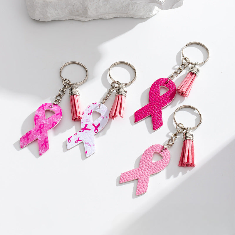 Wholesale Pink Tassel Ribbon Leather PU Keychain ACC-KC-Yongz003