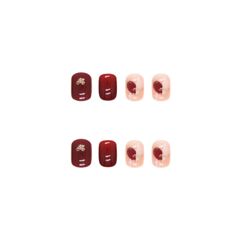 Wholesale  24pcs/box  Red Sweetheart Whitening Checkerboard Nail Stickers ACC-NS-QiHeng006