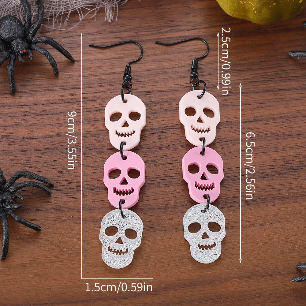 Wholesale Halloween Skull Sequin Triple Stitching Acrylic Earrings ACC-ES-ChuLian070