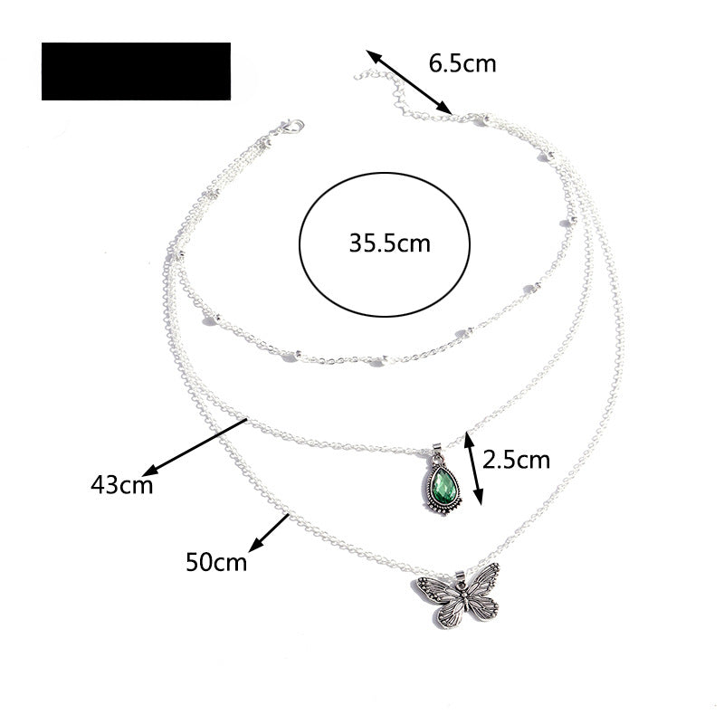 Wholesale Teardrop-shaped Zircon Multi-layer Butterfly Clavicle Necklace ACC-NE-YueSen014