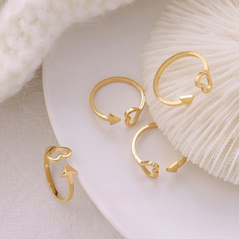Wholesale Arrow Heart Shape Open Adjustable Ring Titanium Steel 18K Gold Plated ACC-RS-MiLi004