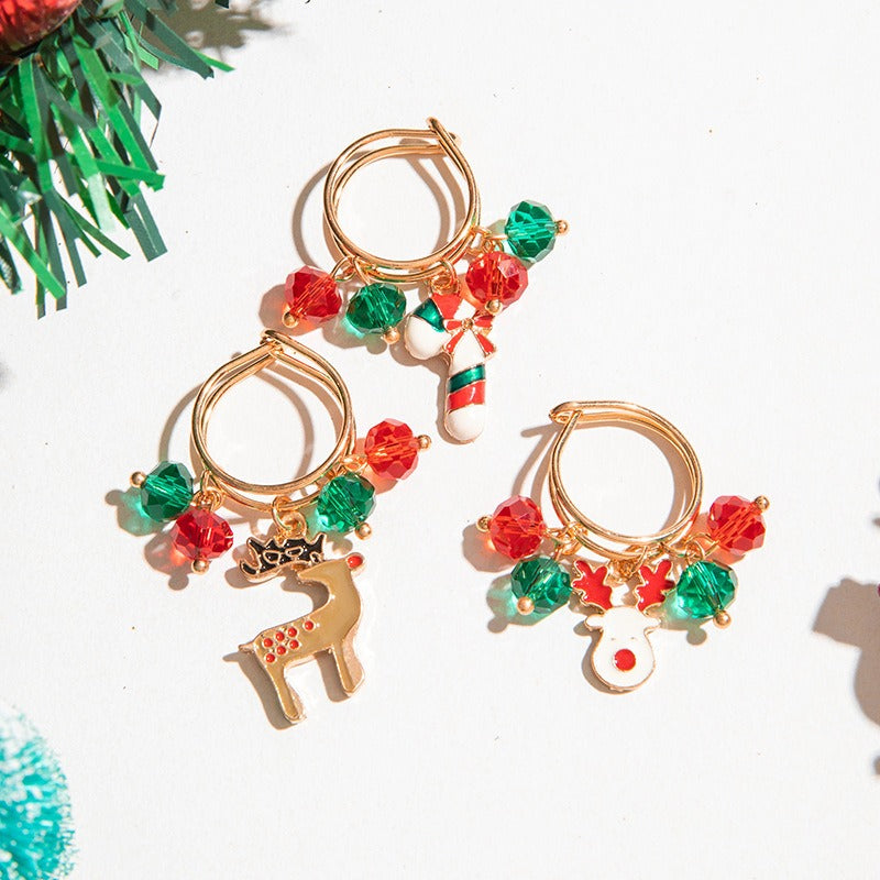 Wholesale 3pcs/set Elk Cane Christmas Cute Bell Animal Pendant Ring Set ACC-RS-YongGe016