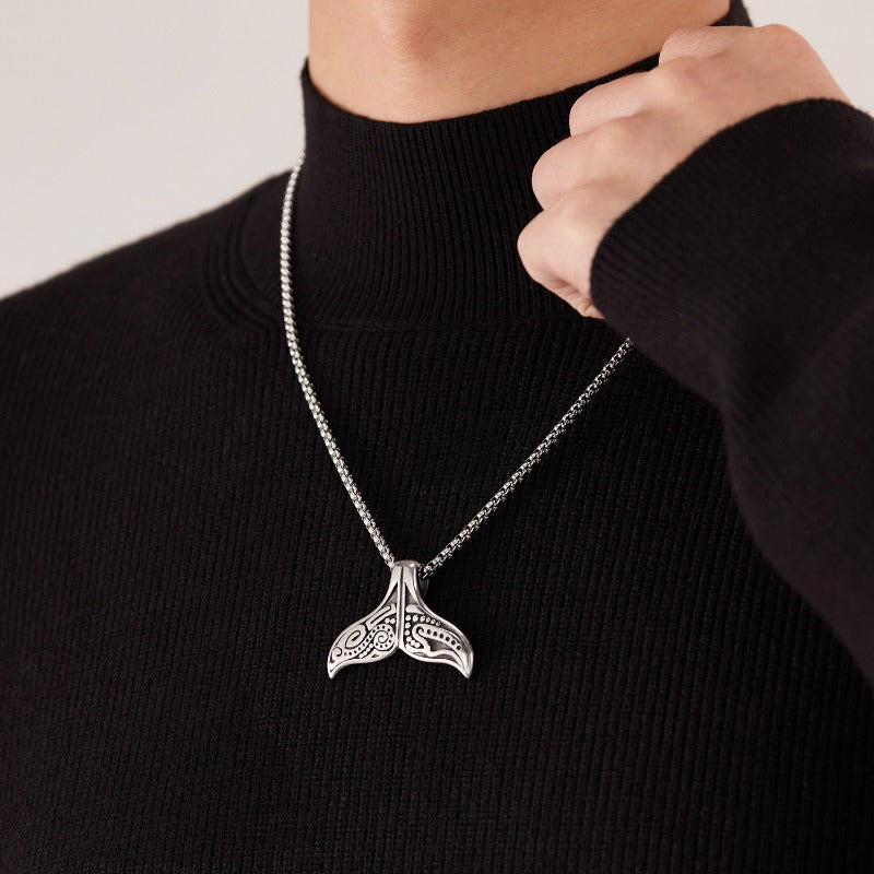 Wholesale Titanium Steel Creative Viking Totem Whale Tail Necklace ACC-NE-OPK009
