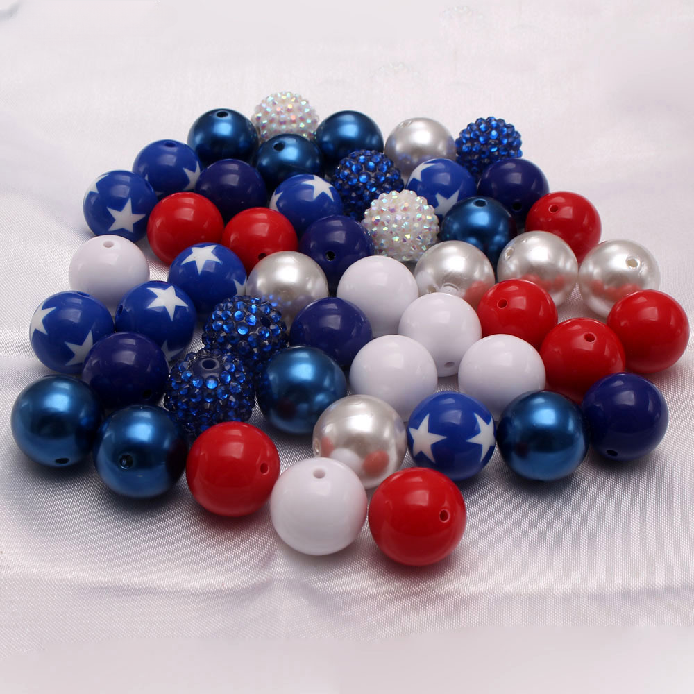 Wholesale 50pcs/pack American National Day Hue 20MM Acrylic Beads Mixed Color Mixed Style Bubblegum Beads