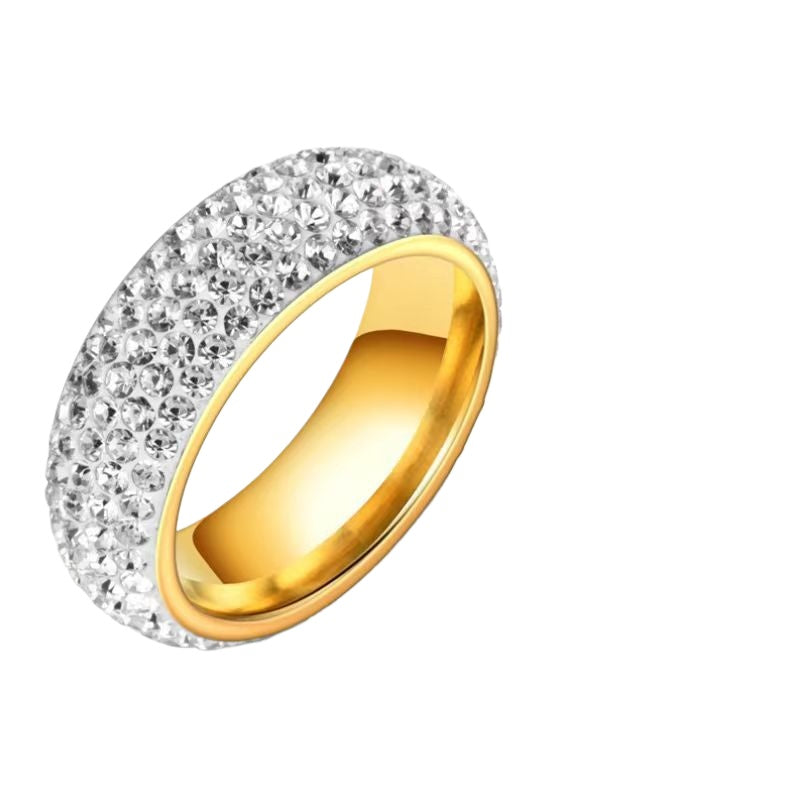 Wholesale Titanium Steel Ring Five Rows of Clay Full Diamond Stainless Steel Ring ACC-RS-Xinj009