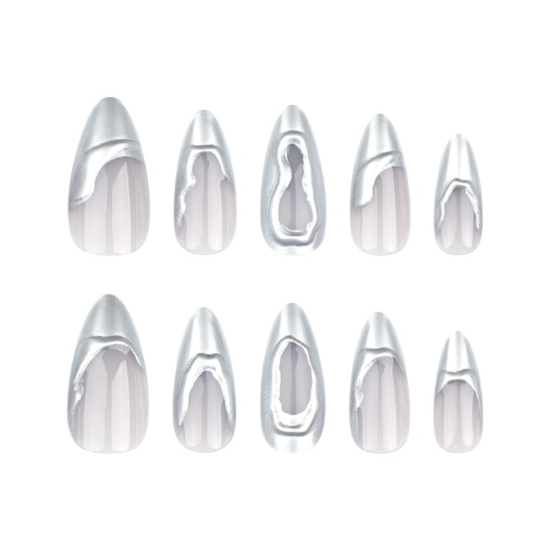 Wholesale 24 Pieces/box Shiny Silver Press-on Nails Kits Nail Stickers ACC-NS-LeFan124