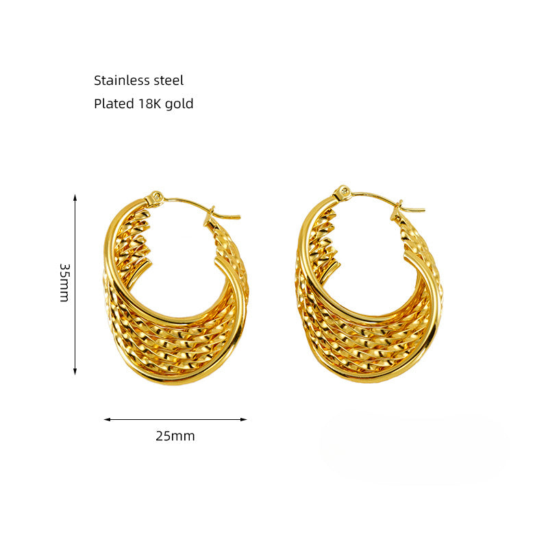 Wholesale Retro Earrings Stainless Steel Earrings Multi-layer Irregular Ear Buckles Gold ACC-ES-ZhongXin002