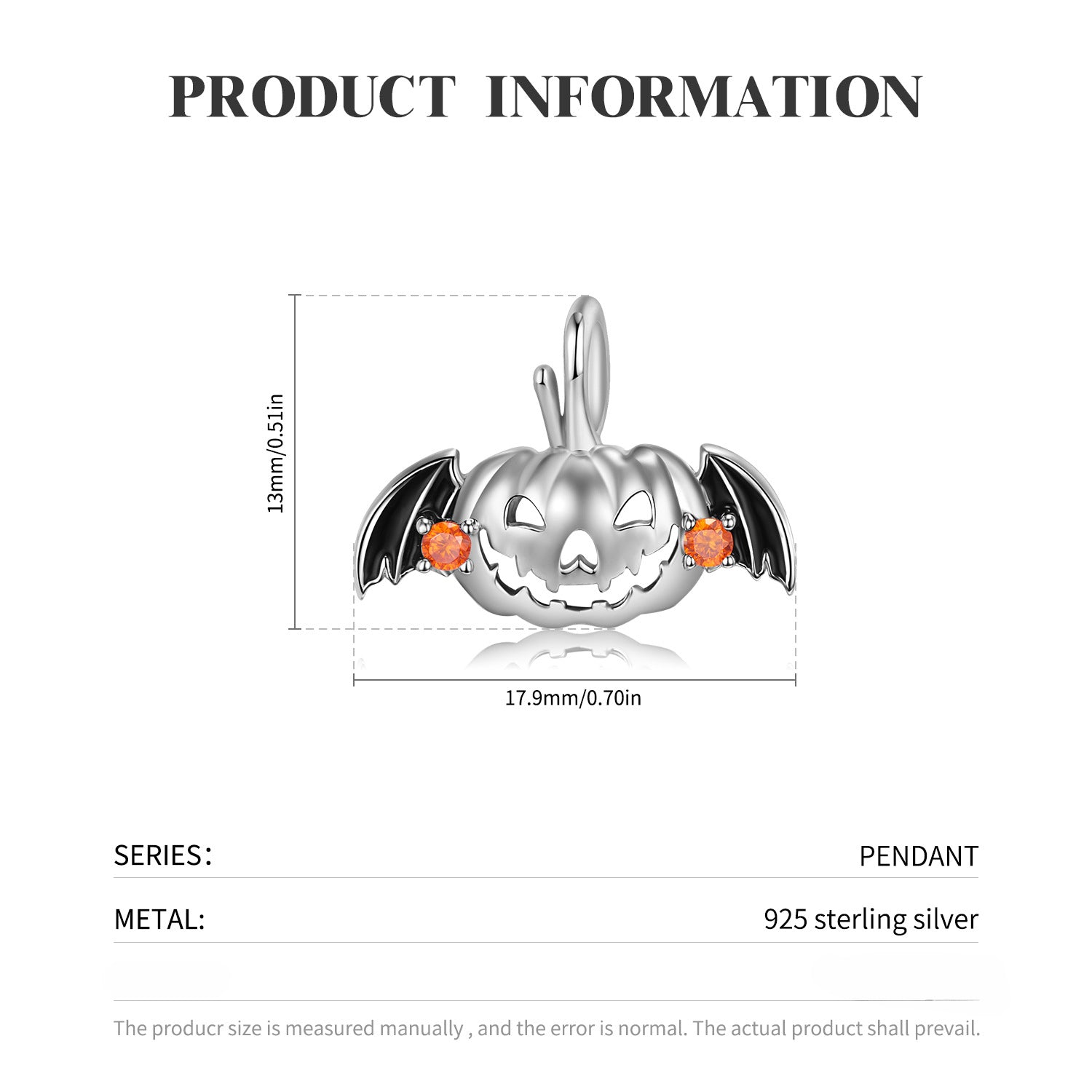 Wholesale Halloween S925 Sterling Silver Epoxy Hollow Flying Pumpkin Necklaces ACC-NE-MC010