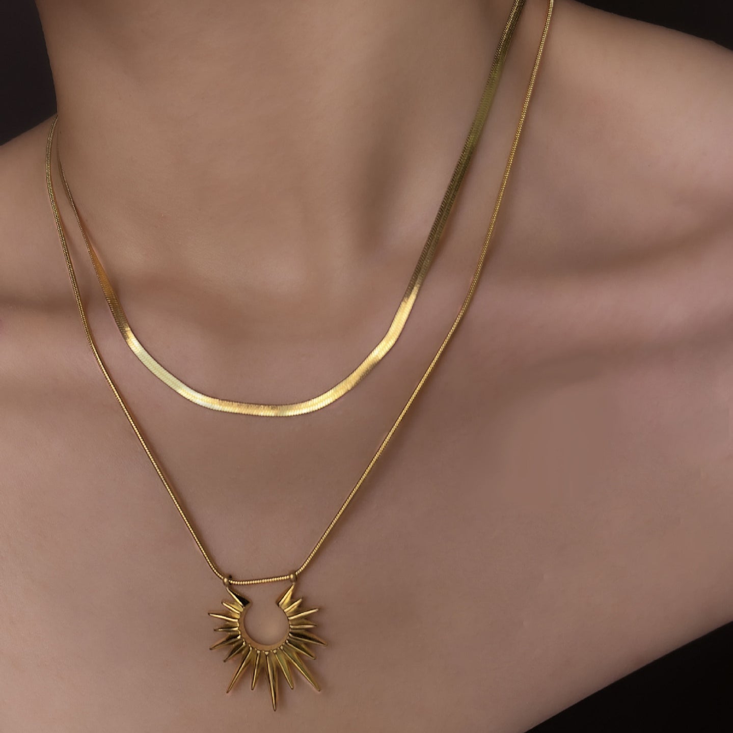 Wholesale Titanium Steel Sun Pendant Medium Long Choker Necklaces ACC-NE-XinL001