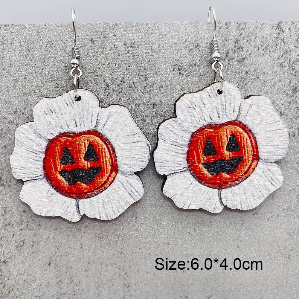 Wholesale Halloween Cartoon Bat Ghost Pumpkin Wood Earrings ACC-ES-ChenY041