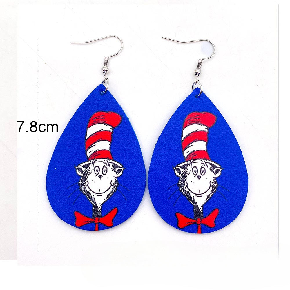 Wholesale Teacher's Day Leather Kitten Pencil Picture Book Earrings ACC-ES-ChenY056