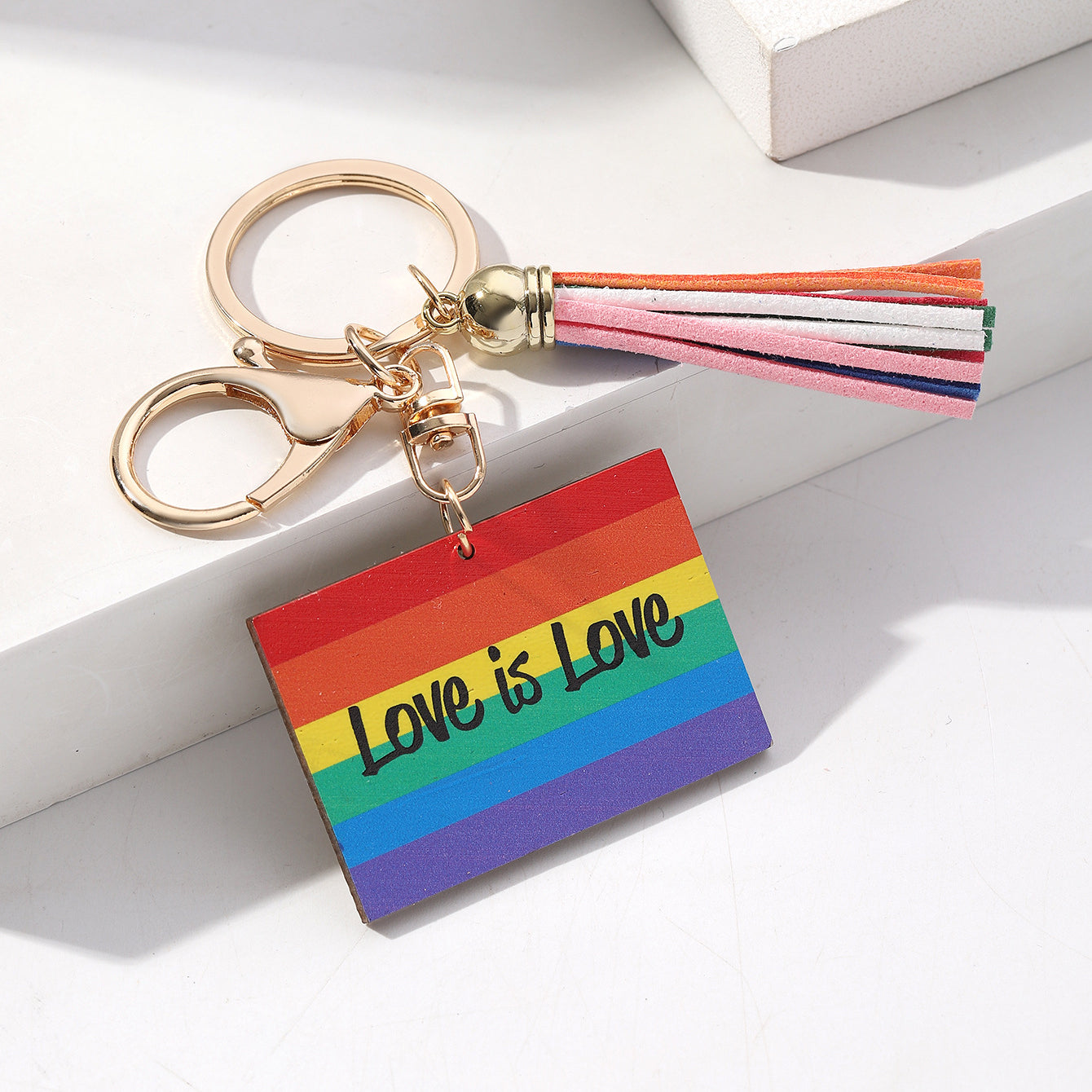 Wholesale LGBT Pride Month Rainbow Tassel Wooden Keychain ACC-KC-RongR041