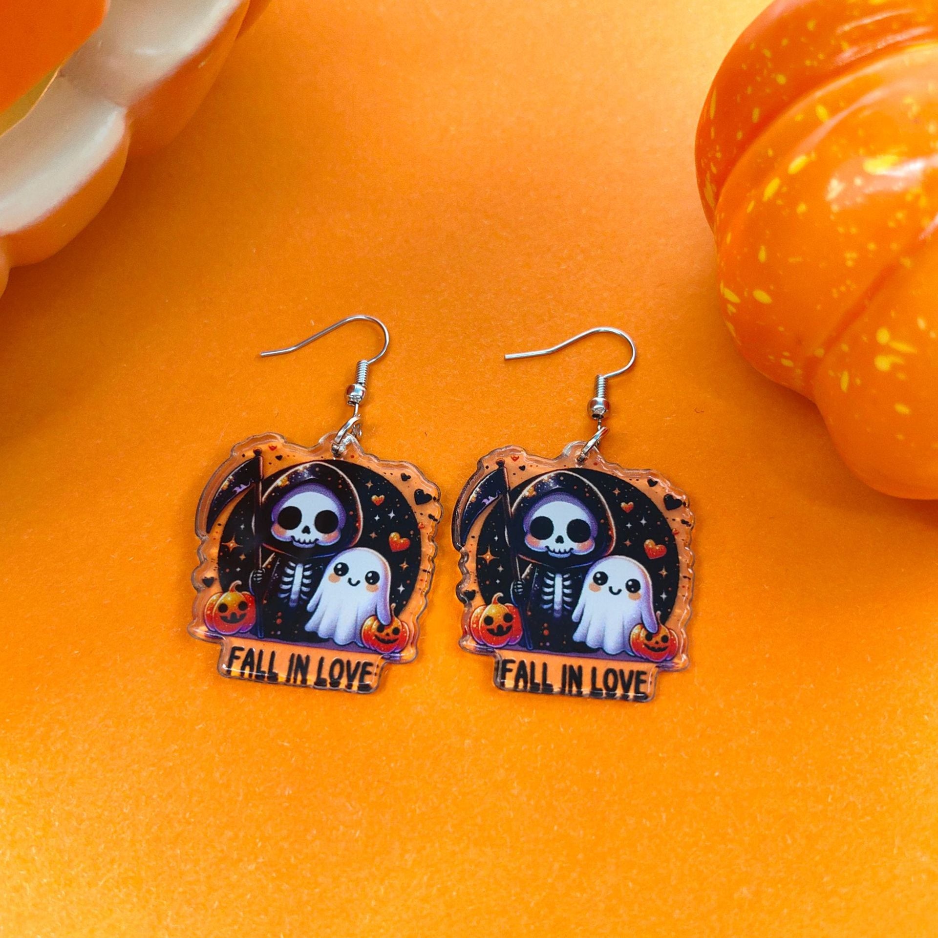 Wholesale Halloween Pumpkin Grim Reaper Bat Acrylic Earrings ACC-ES-Xizhao001