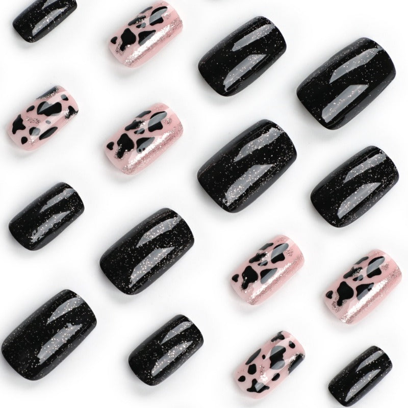 Wholesale 24 Pieces/box Gold Glitter Cow Pattern Nails Kits Nail Stickers ACC-NS-LeFan134