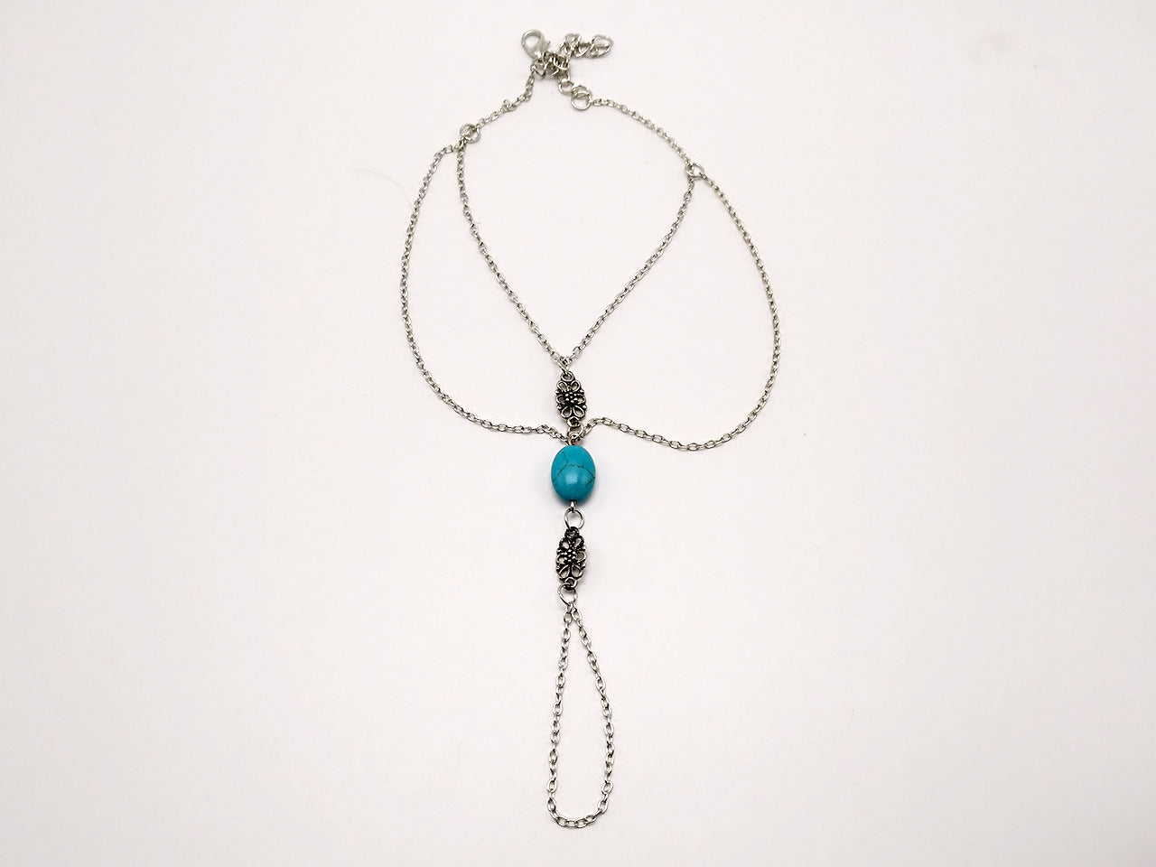 Wholesale Retro Geometric Turquoise Hollow Carved Hand Chain For Women Fashion Jewelry Accessory Boutique Resale