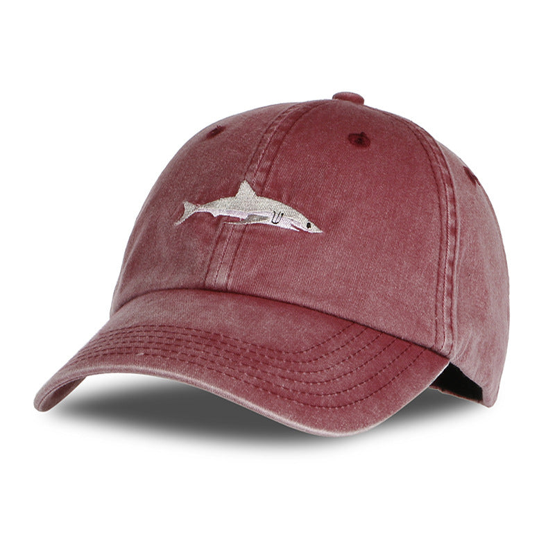 Wholesale  cartoon washed embroidered shark baseball cap