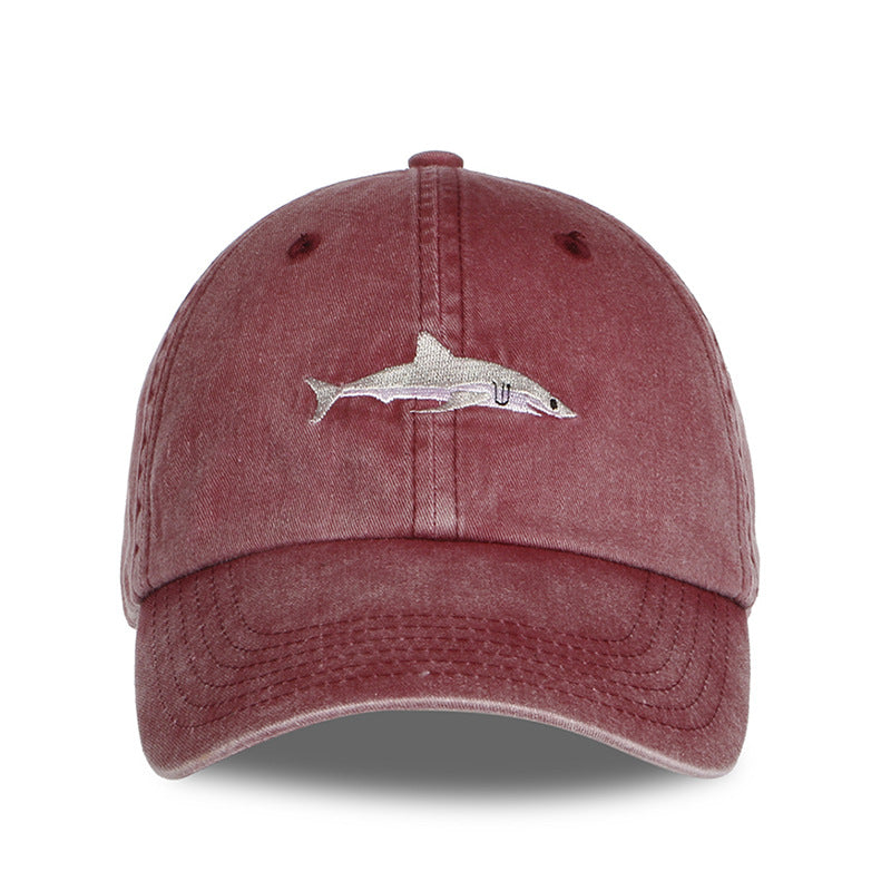 Wholesale  cartoon washed embroidered shark baseball cap