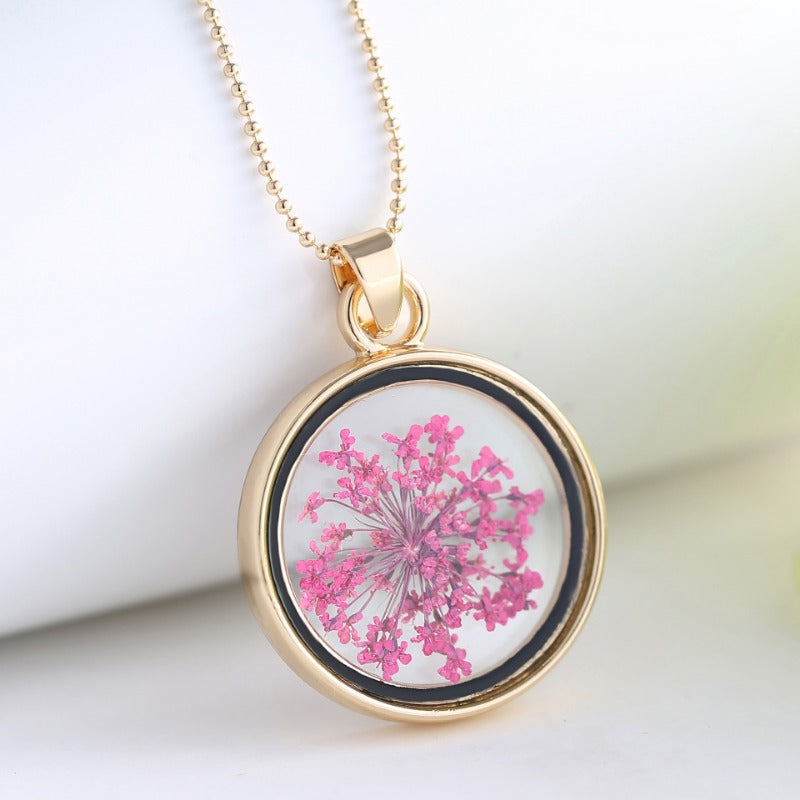 Wholesale Round Pendant Colorful Specimen Dried Flower Necklace  ACC-NE-YingHao004