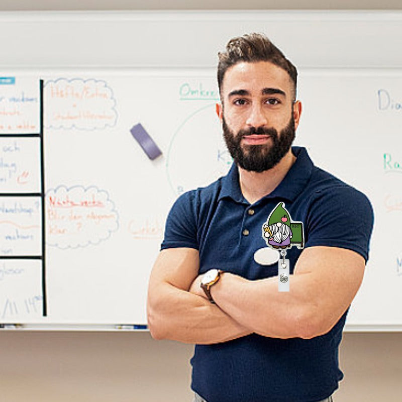 Wholesale Acrylic Teacher and Student Retractable Badge Keychain ACC-KC-QiDing024