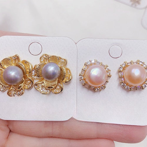 Wholesale Random color 10pcs Gold-plated Pearl Earrings Micro-inlaid Zircon Earrings ACC-ES-Pabo003
