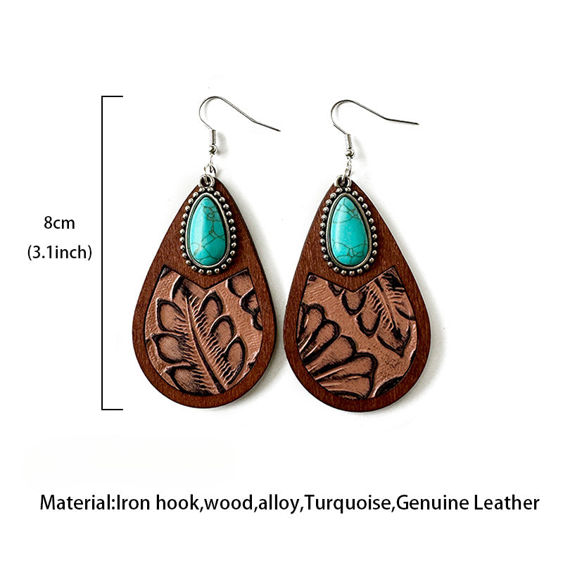 Wholesale Western Style Genuine Leather Leopard Print Embossed Cow Print Droplet Shaped Earrings ACC-ES-XinChuan005