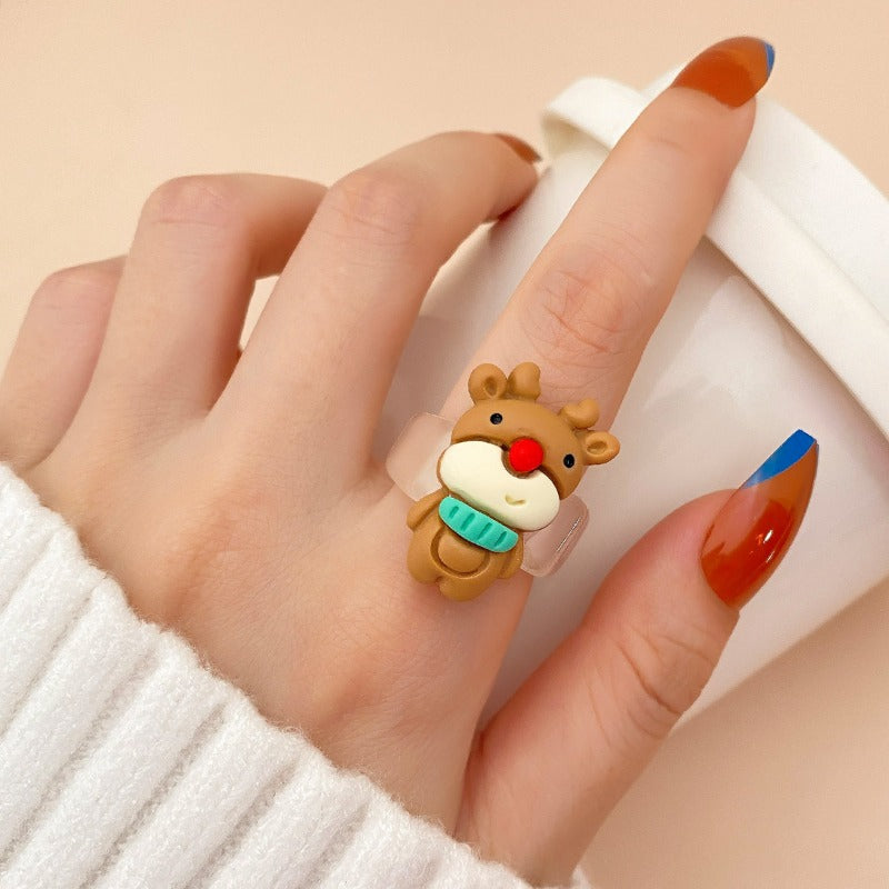 Wholesale Christmas Personalized Cute Cartoon Santa Claus Rings ACC-RS-HanSJ001