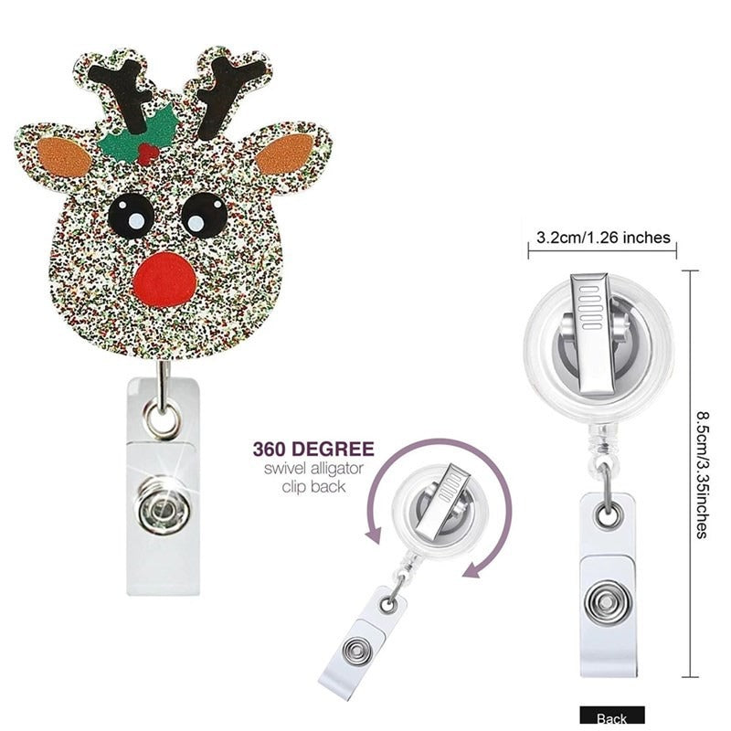 Wholesale Christmas Tree Holiday Glitter Badge Clip Retractable Fun Keychain ACC-KC-LingYu017
