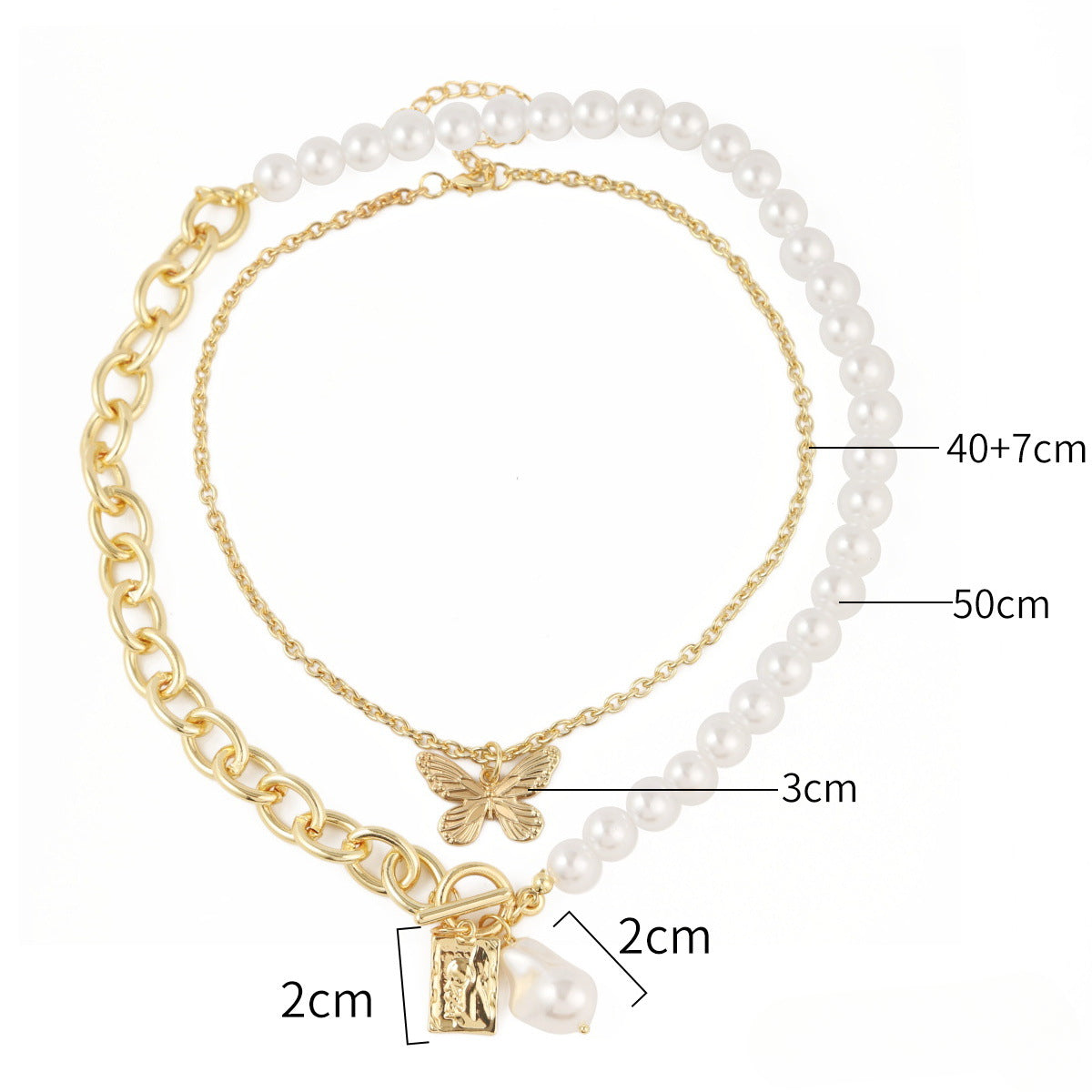 Wholesale Exaggerated Pearl Butterfly Double Layer Alloy Necklace ACC-NE-ManYi015