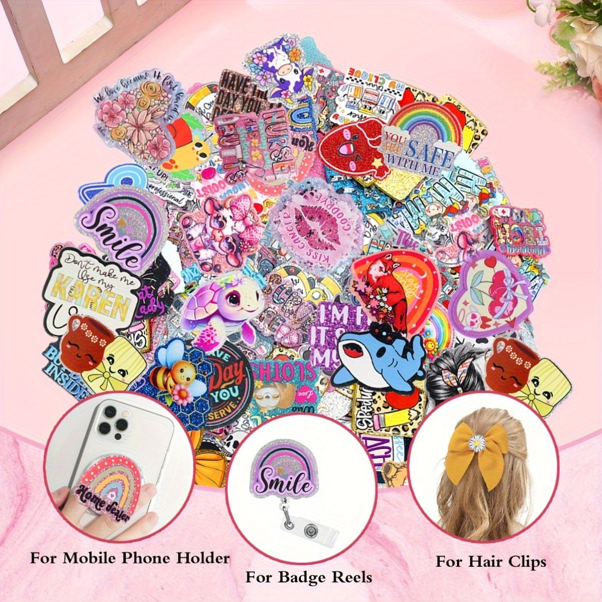 20pcs/40pcs Random Mix No Hole Glitter Resin Acrylic Flat Back Charm for DIY for Badge Reels
