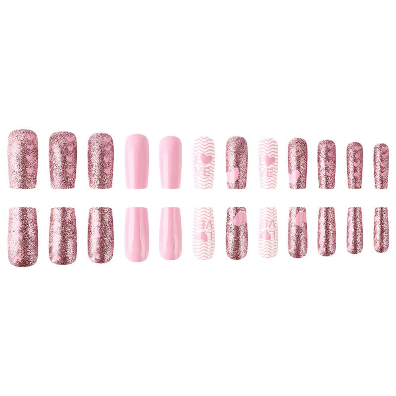 Wholesale 24 Pieces/box Valentine's Day Glitter Heart Nails Kits Nail Stickers ACC-NS-MiKe023