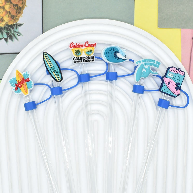 Wholesale Random 100pcs Beach Series 10mm PVC Soft Straw Tube Cap ACC-SCR-RYY147