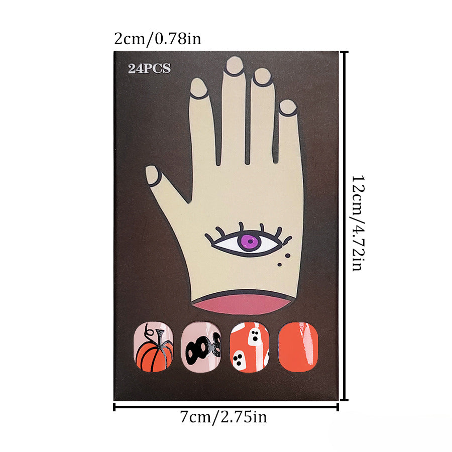 Wholesale 24 Pieces/box Halloween Pumpkin Ghost Bat Press-on Nails Kits Nail Stickers ACC-NS-GuaiXL084