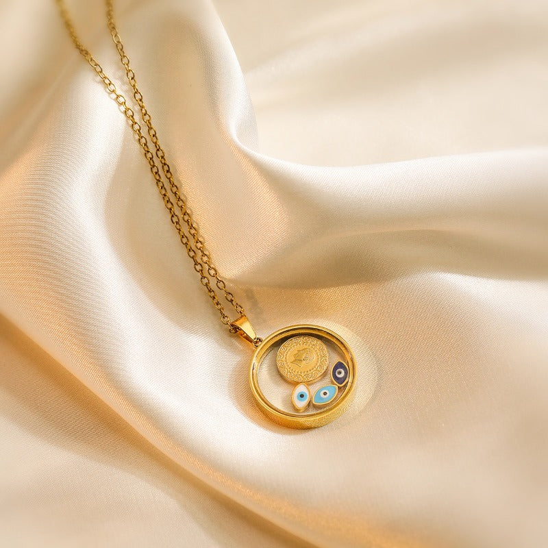 Wholesale Real Gold Evil Eye Geometric Pendant Necklace ACC-NE-AoGu005