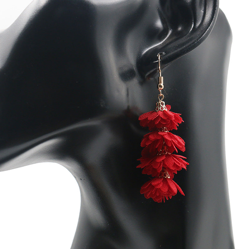 Wholesale Fabric Flower Tassel Earrings Bohemian Chic Jewelry Accessory for Everyday Wear