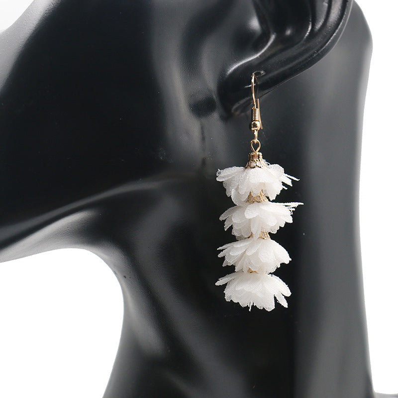 Wholesale Fabric Flower Tassel Earrings Bohemian Chic Jewelry Accessory for Everyday Wear