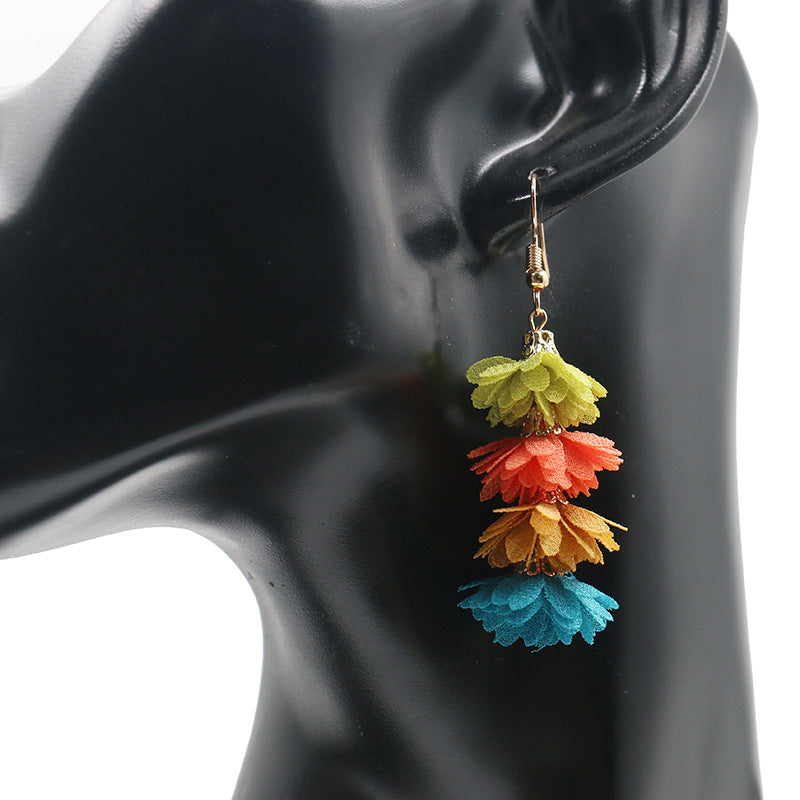 Wholesale Fabric Flower Tassel Earrings Bohemian Chic Jewelry Accessory for Everyday Wear