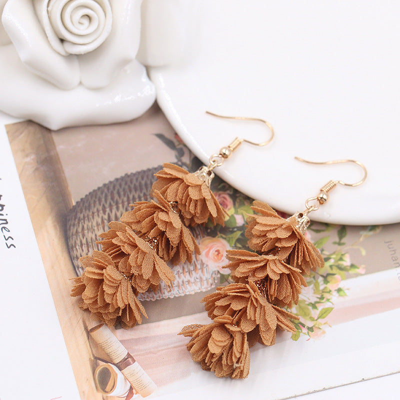 Wholesale Fabric Flower Tassel Earrings Bohemian Chic Jewelry Accessory for Everyday Wear