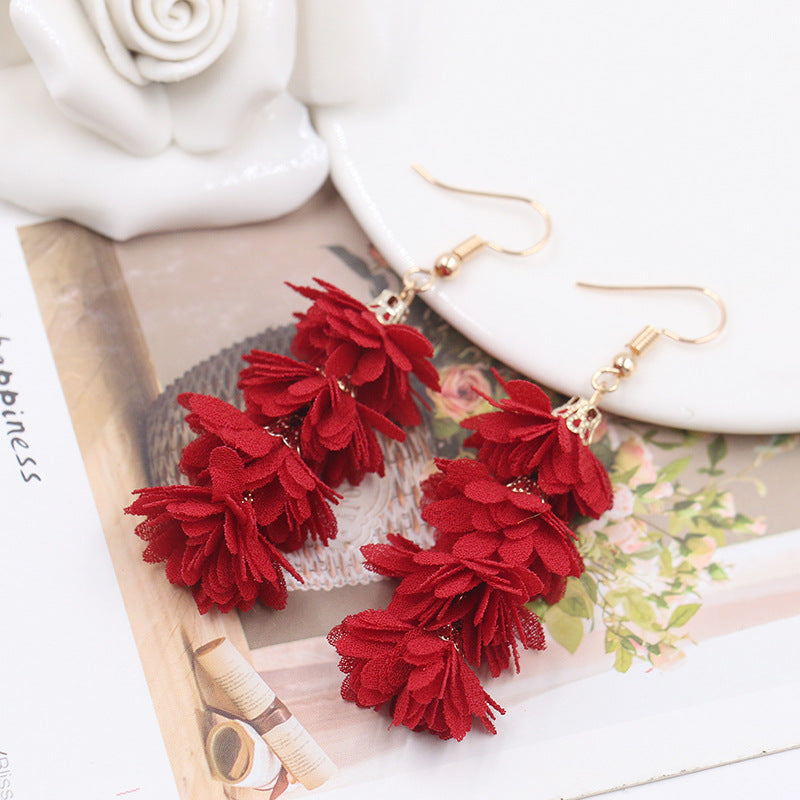 Wholesale Fabric Flower Tassel Earrings Bohemian Chic Jewelry Accessory for Everyday Wear
