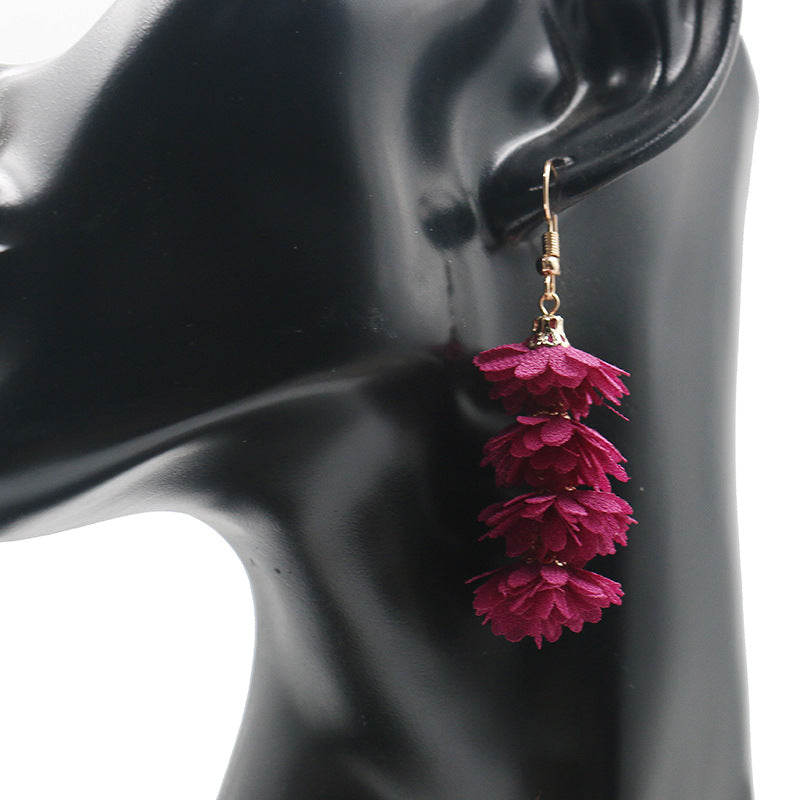 Wholesale Fabric Flower Tassel Earrings Bohemian Chic Jewelry Accessory for Everyday Wear